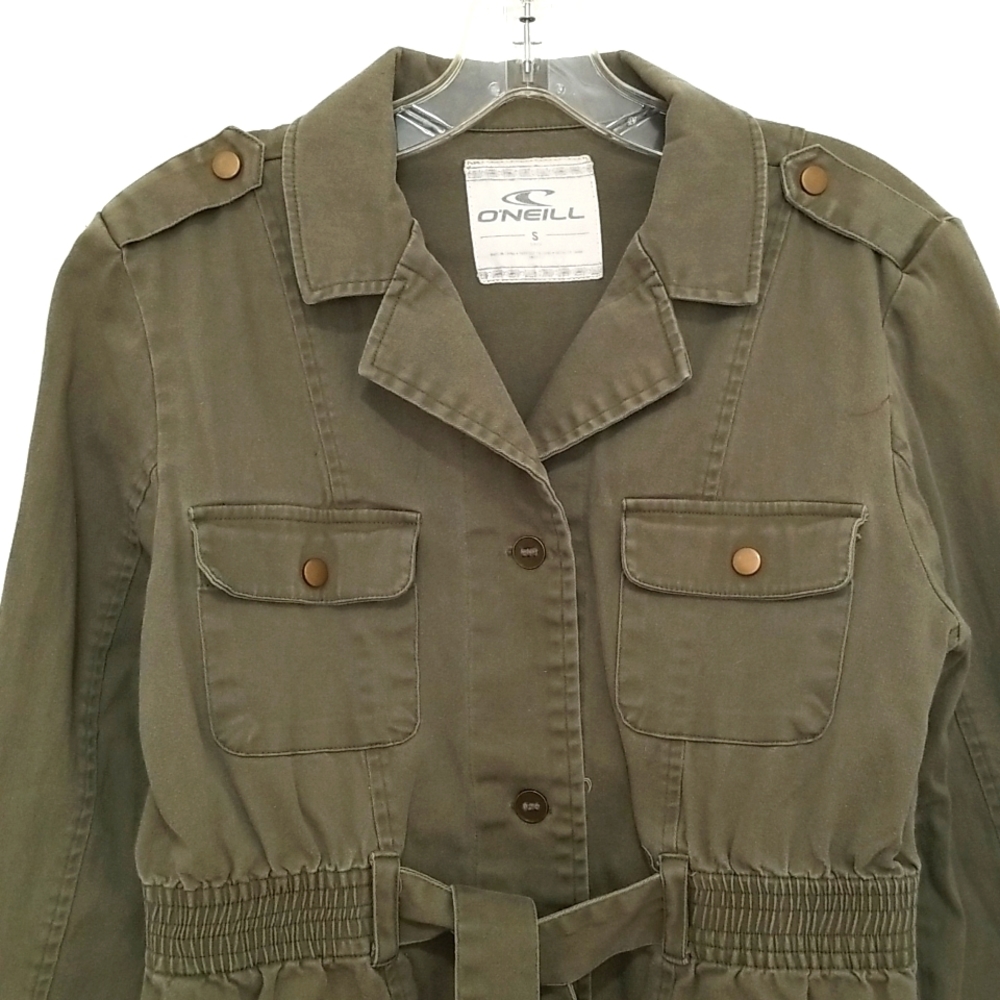 O'Neill Khaki Green Military Style Belted Utility Jacket - Picture 2 of 8